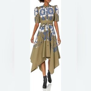 Making the Cut Army Green Floral Self Tie Dress